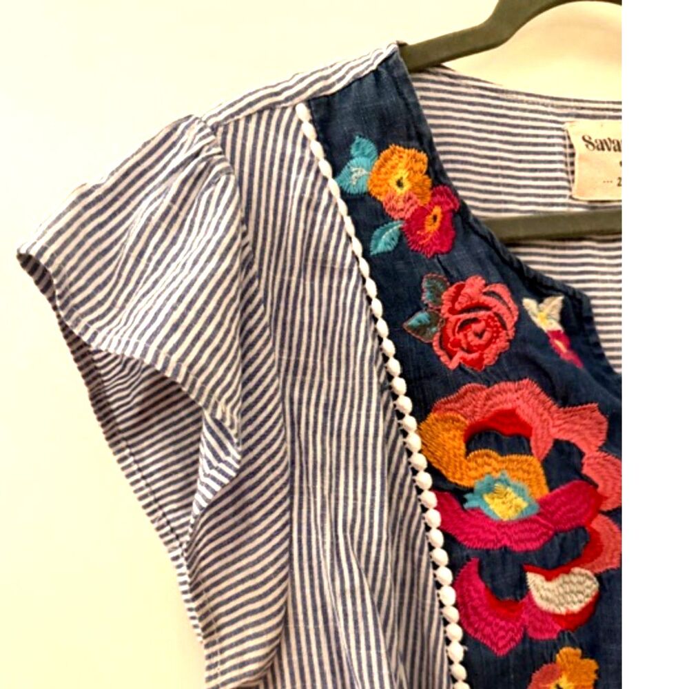 Savanna Jane Embroidered Boho Blouse Women’s 2X Floral Top Stripe Tunic - Picture 8 of 9